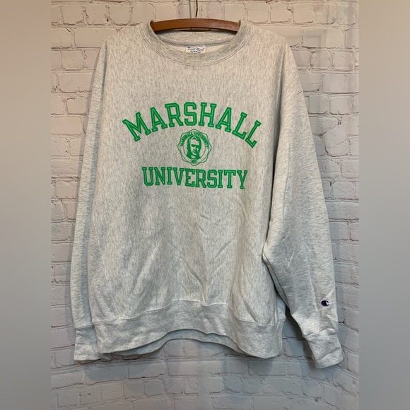 Champion Other - Champion Reverse Weave Gray Sweatshirt with Green Marshall University Logo XL